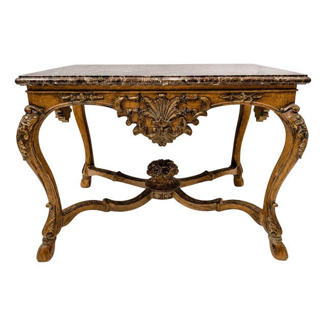 20th-C. Maitland-Smith French Louis XV Style Marble Top Fruitwood Center / Side Table For Sale