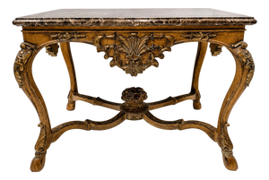 20th-C. Maitland-Smith French Louis XV Style Marble Top Fruitwood Center / Side Table