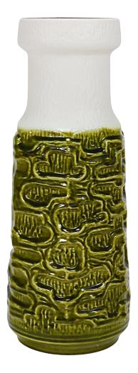 Tall Brutalist Op-Art Green & White Terracotta Floor Vase, Austria, 1970s