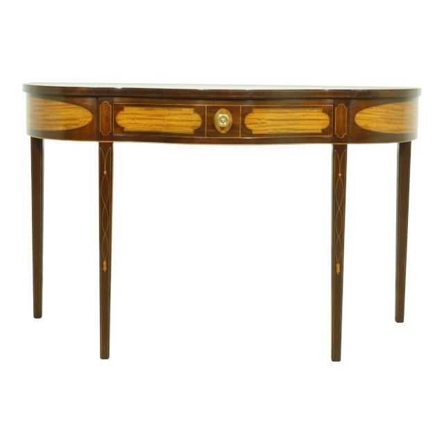 Kindel Winterthur Highly Inlaid Mahogany 1 Drawer Console Table For Sale