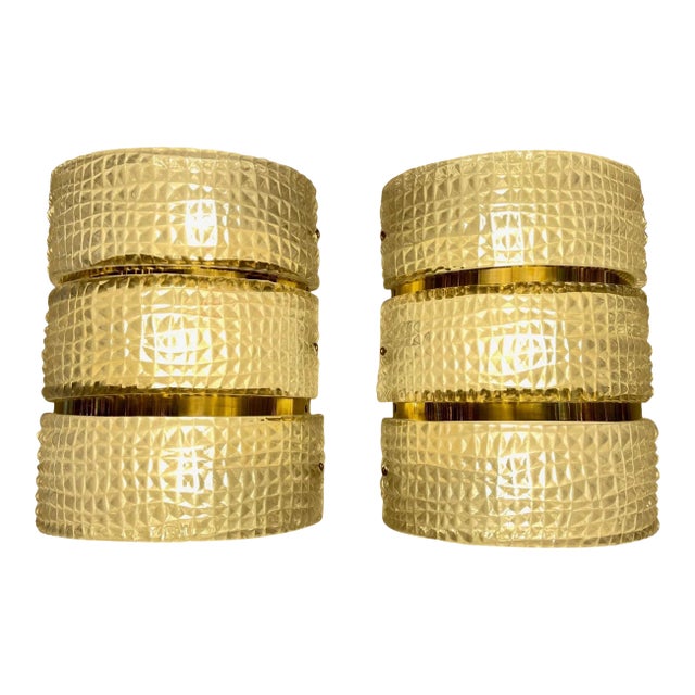 Murano Glass and Brass Barber Style Sconces - A Pair For Sale