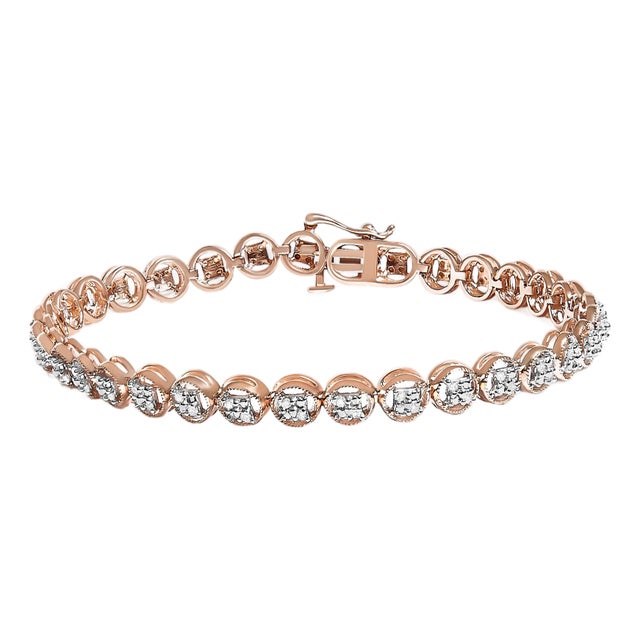 14K Rose Gold Over .925 Sterling Silver 1/4 Cttw Diamond 7" Open Circle Wheel Link Tennis Bracelet (I-J Color, I2-I3 Clarity) For Sale