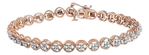 14K Rose Gold Over .925 Sterling Silver 1/4 Cttw Diamond 7" Open Circle Wheel Link Tennis Bracelet (I-J Color, I2-I3 Clarity)