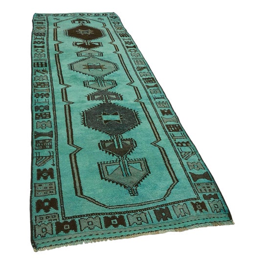 Turquoise Bohemian Runner Rug For Sale