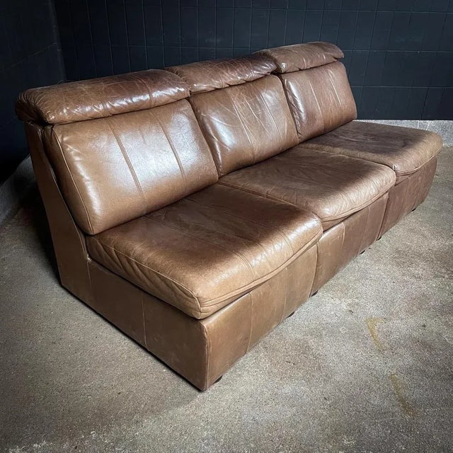 Mid-Century Modular Sofa in Dark Brown Leather, Set of 3 For Sale - Image 4 of 12
