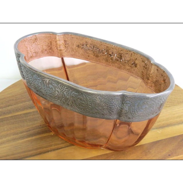 1930s Art Deco Pink Depression Glass Centerpiece With Sterling Silver Overlay For Sale - Image 5 of 6