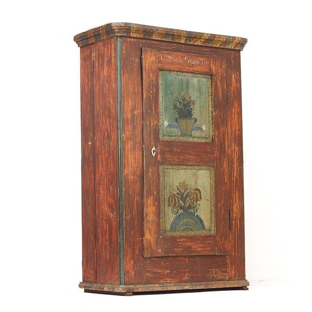 Antique Rustic Farmhouse Folk Art Painted Bridal Cabinet, 1860 For Sale - Image 4 of 16