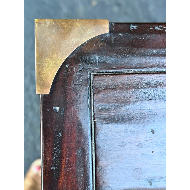 High quality Henredon British campaign style library steps or side table. Nice fretwork sides and brass corner details. I...