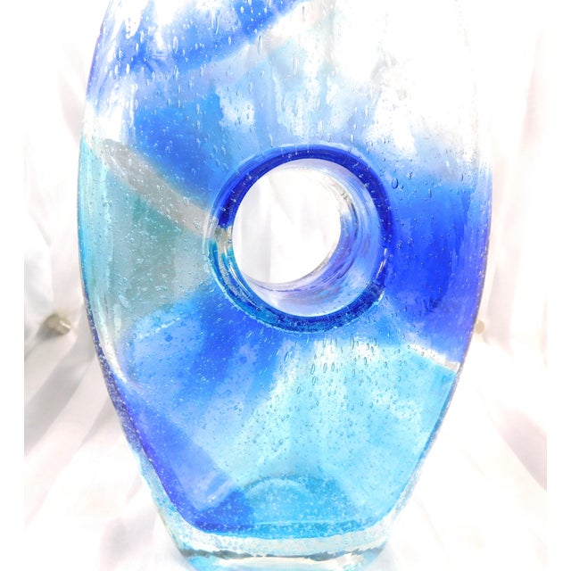 Contemporary Blue Bullicante Art Glass Vase With Center Hole For Sale - Image 3 of 8