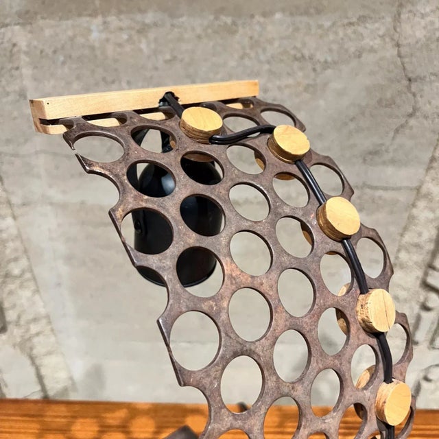 Wood 1970s Studio Desk Lamp Perforated Iron Art For Sale - Image 7 of 12