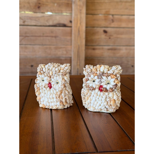 Pair of Vintage Seashell Encrusted Owl Figurines For Sale - Image 9 of 11