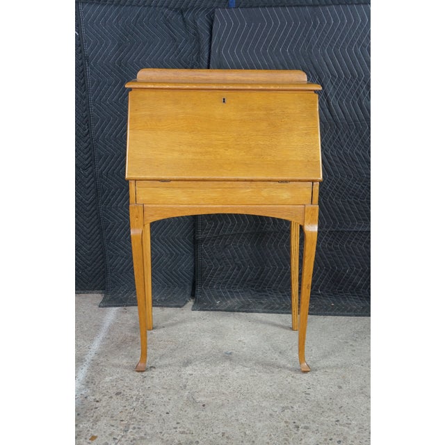 Late 19th Century Antique Late Victorian Petite Oak Slant Top Secretary Ladies Writing Desk 26" For Sale - Image 5 of 6