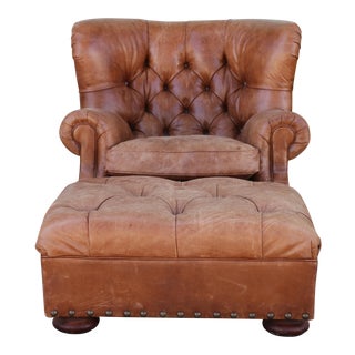 Distressed Ralph Lauren “Writers Chair” & Ottoman For Sale