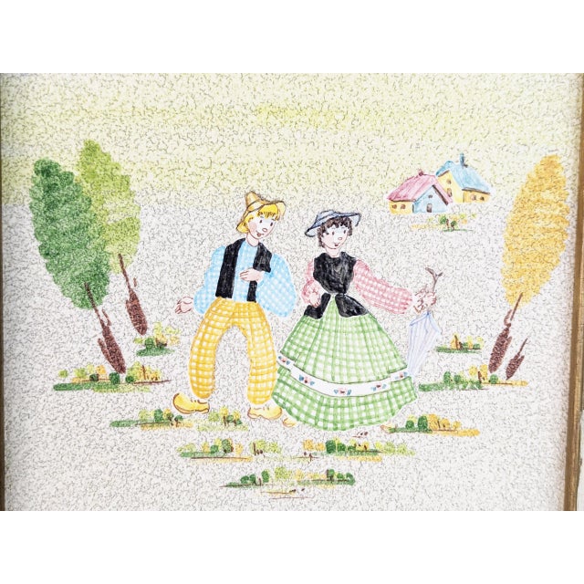 Mid-Century Modern Italian Wall Decorative Ceramic Tiles with Wooden Frame by Lina Poggi Assalini for Ce. As., 1950s, Set of 2 For Sale - Image 3 of 11