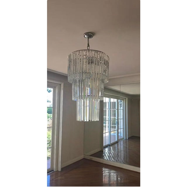 Transparent 1980s Lead Crystal Three Tier Chandelier and Accompanying Wall Sconces For Sale - Image 8 of 10