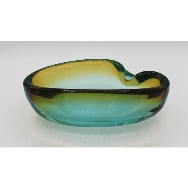 Mid-Century Modern Circa 1950s Amber to Green Murano Glass Amporphous Form Cigar Ashtray For Sale - Image 3 of 9