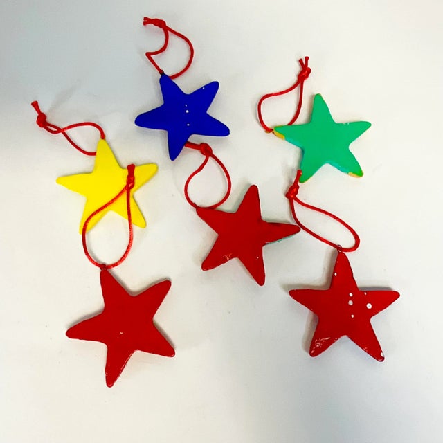 Ceramic 1970s Vintage Rancho Monterey Mexican Star Christmas Ornaments - Set of 6. For Sale - Image 7 of 8