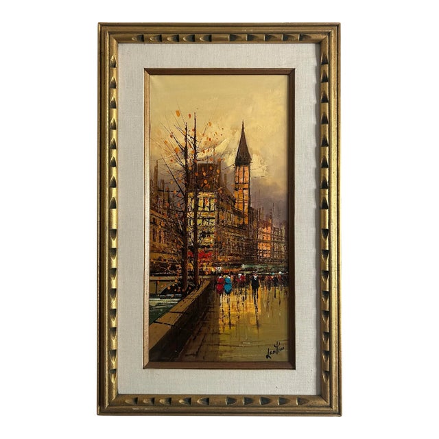 Vintage Mid Century 1960’s Paris Street Scene Oil Painting by Lentini For Sale