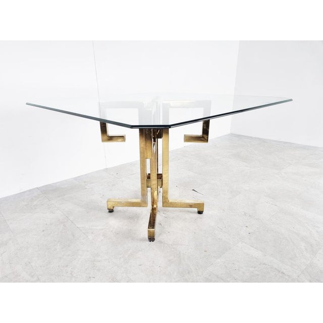 Geometrical Brass and Glass Dining Table, 1970s For Sale - Image 6 of 12
