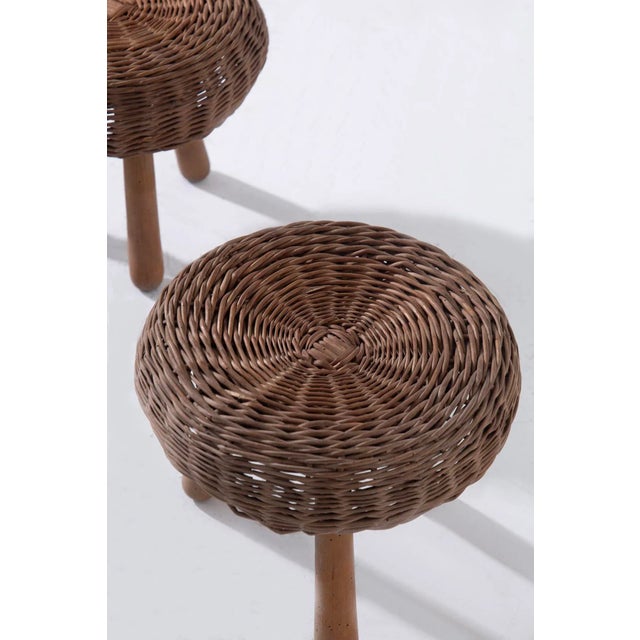 1960s Set of Wicker and Wood Stools by Tony Paul, 1960s For Sale - Image 5 of 7