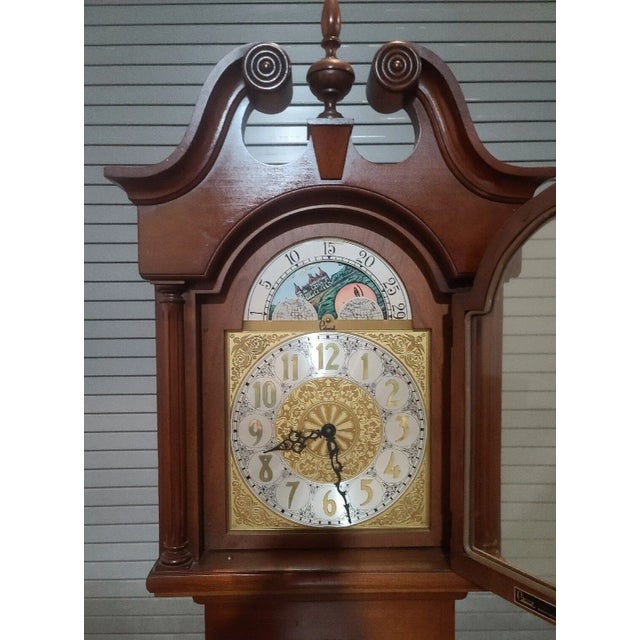 Brown Colonial Chippendale Style Tall Case Clock Grandfather Clock Zeeland Michigan For Sale - Image 8 of 13