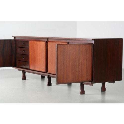 Wood Large 4-Door Credenza in Mahogany and Teak, Italy, 1960s For Sale - Image 7 of 13