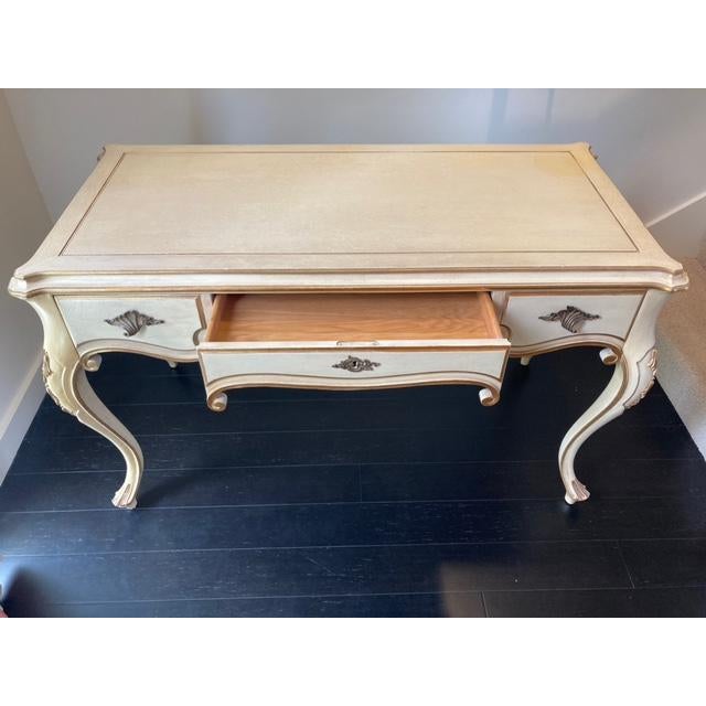 Mid 20th Century Vintage Karges French Writing Desk Antique White Gold