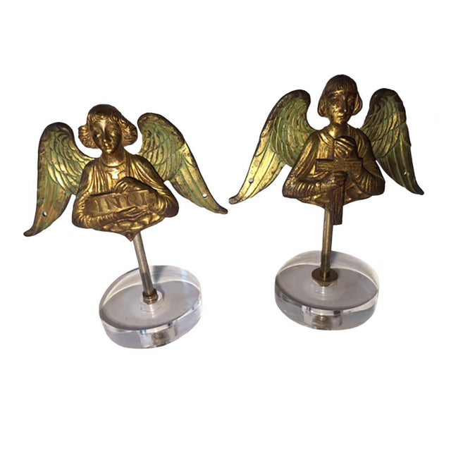 19th Century Bronze Doré Byzantine Style Angels on Lucite Stands - a Pair For Sale In Dallas - Image 6 of 6