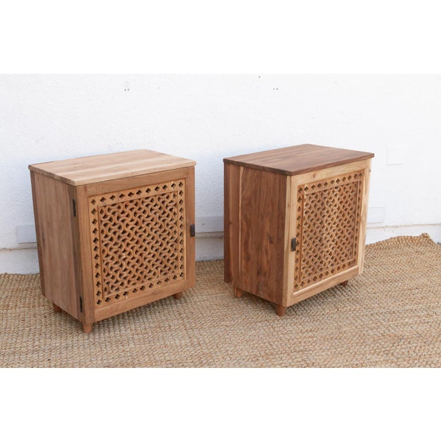 1990s Set of 2 Reclaimed Teak Jali Nightstands For Sale - Image 5 of 8