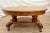 Brown Oval Coffee Table Tiger Oak, Center Drawer, Shelf, Empire Style, Caster Wheels For Sale - Image 8 of 13