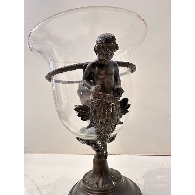 Neoclassical Cherub Centerpiece Vase on Bronze Base For Sale - Image 3 of 10