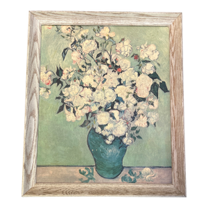 1950’s Original Van Gogh “White Roses” Print on Cardboard
