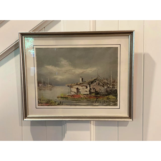 Pair of South American Oil Paintings of Houses Architecture With Silver Frames and Hand-Lined Mat Signed Fortes For Sale - Image 9 of 11
