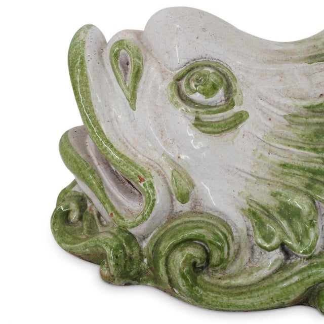 White Mid Century Majolica Italian Dolphin Ceramic Side Table For Sale - Image 8 of 8