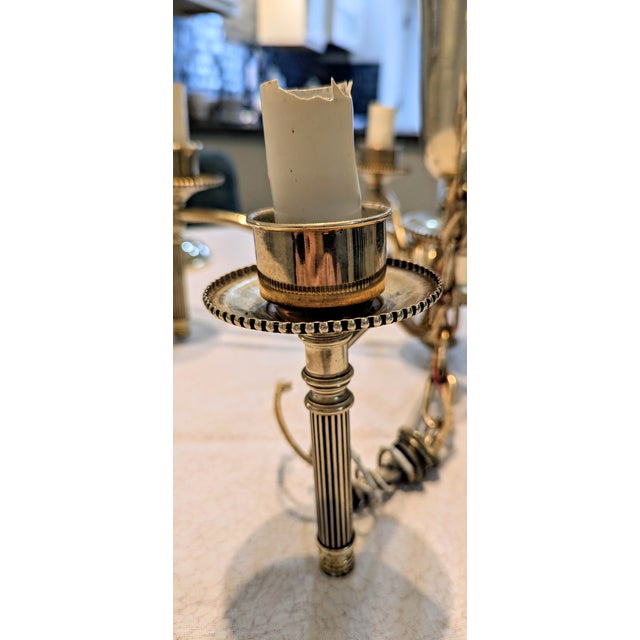 Vintage French Argand Style Bouillotte Chandelier Five Light Etched Glass For Sale - Image 10 of 15