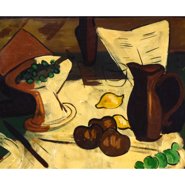Vintage Mid Century Cubist Still Life Oil Painting Signed "Myk" For Sale In New York - Image 6 of 8