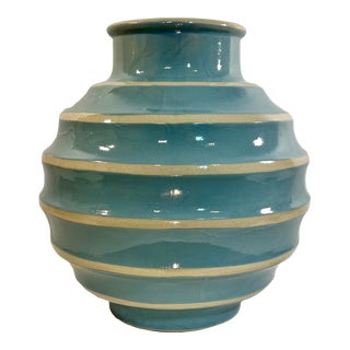 Vintage Keith Murray “Bombe” Style Vase in Turquoise For Sale