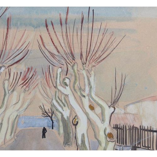 Yves Brayer, Row of Plane Trees In Winter, Maussane-les-Alpilles, 20th Century, Mixed Media on Paper, Framed For Sale - Image 11 of 17