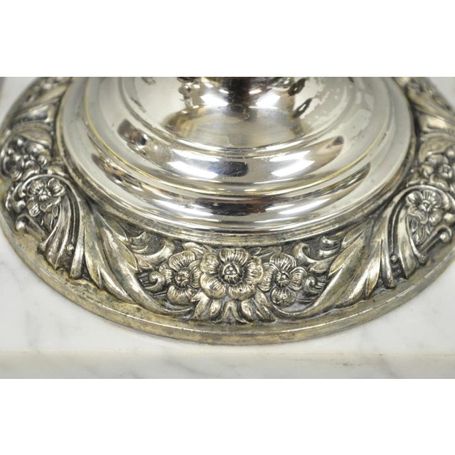Silver Mid 20th Century International Victorian Silver Plate Floral Repousse Candlestick Table Lamp Pair For Sale - Image 8 of 18