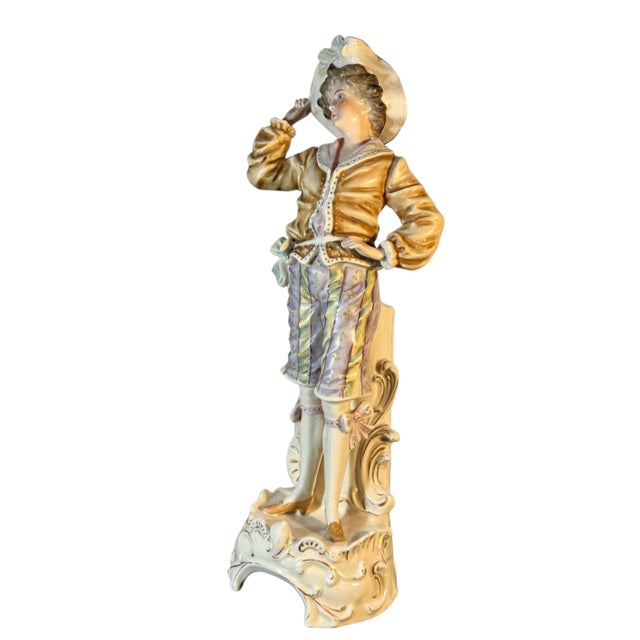 Dresden Porcelain Antique Meissen Style German Porcelain Figurine Young Man For Sale - Image 4 of 18