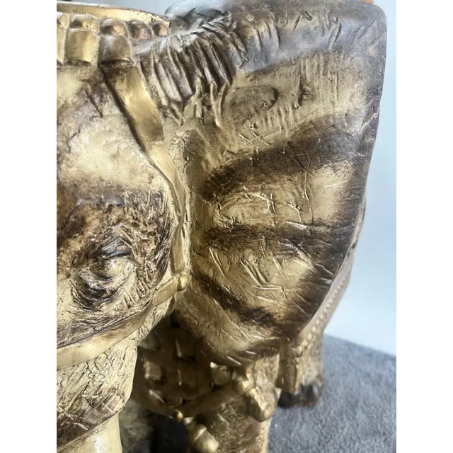 Large Sculptural Elephant Table Base in Carved Resin W Antique Gilt Finish For Sale - Image 12 of 15