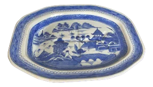 Antique Chinese Export Blue Canton Platter