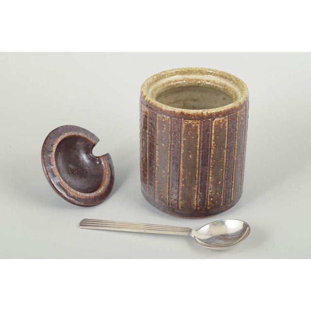 Ceramic Jam Jar with Silver Spoon from Palshus, Denmark, 1970s, Set of 2 For Sale - Image 3 of 5
