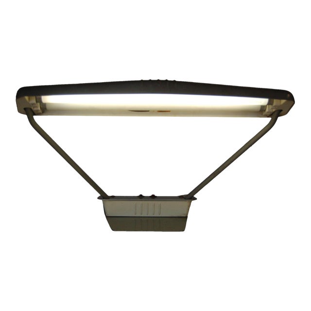 1950s Gunmetal Grey Machine Age Tanker Fluorescent Desk Lamp For Sale