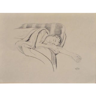 Walter Sauer, Young Woman Sleeping, Signed Engraving For Sale