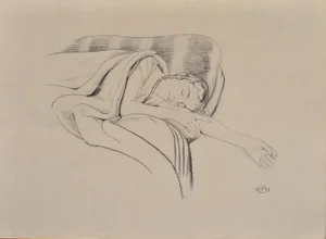 Walter Sauer, Young Woman Sleeping, Signed Engraving