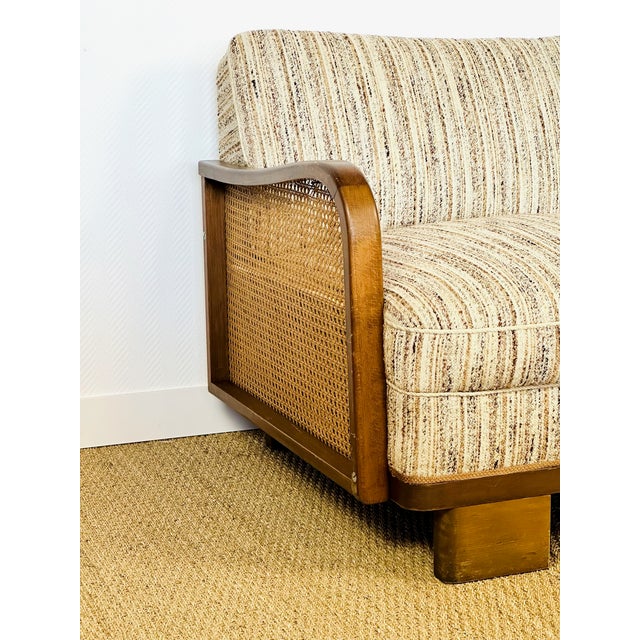 Art Deco Living Room Set in Curved Wood with Tweed and Cane, 1950s, Set of 3 For Sale - Image 17 of 18