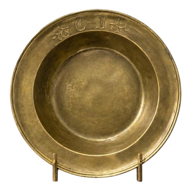 Antique 18th Century Swedish Bronze Bowl with Engraved Initials For Sale