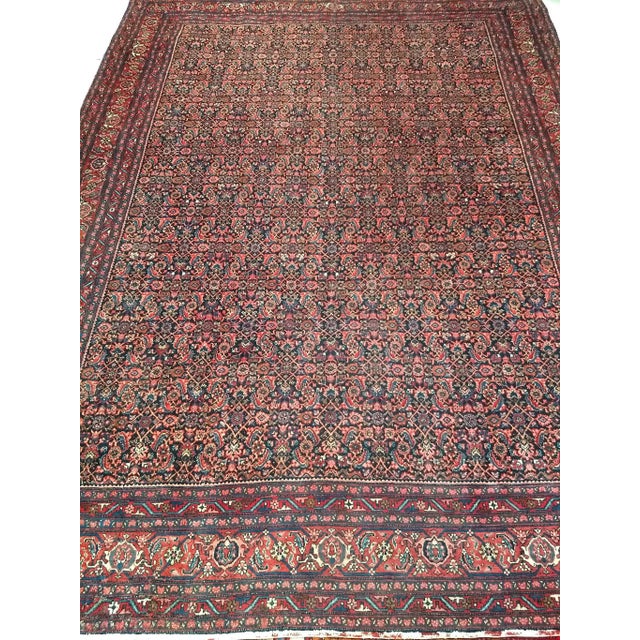 Early 20th Century Vintage Persian Bidjar Rug, All-Over Herati Geometric Pattern, in Midnight Blue & Rust-Red, 9’ X 12’ For Sale - Image 5 of 12