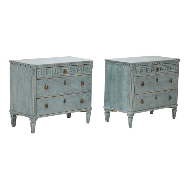 Twin Chests of Drawers with Meander Border, 1870s, Set of 2 For Sale